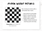 Dimensions diagram for the black and white floor insert included in the Haunted Halloween Complete Jumping Spider Enclosure - Spood Society