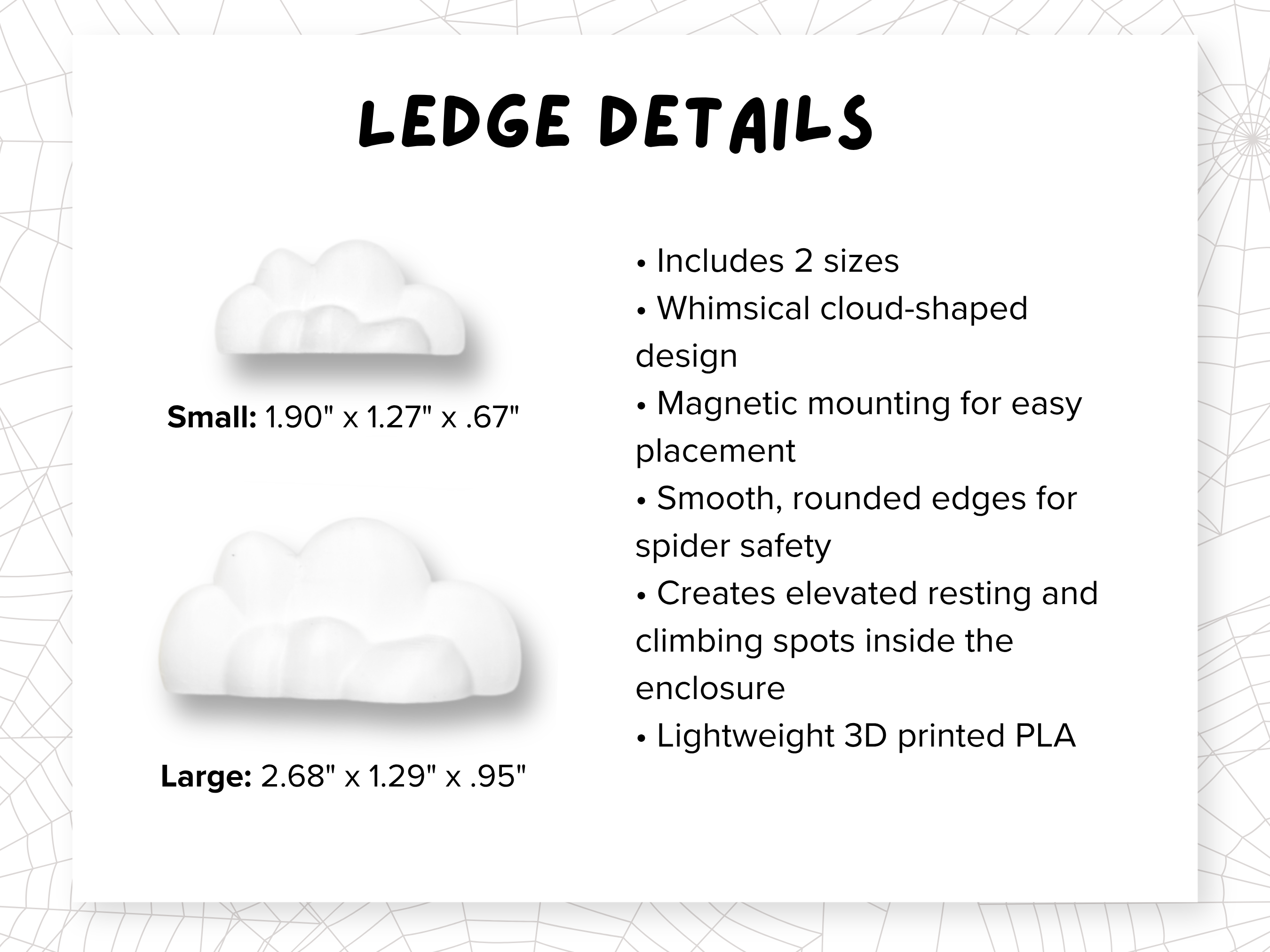 Dimensions diagram for the Jumping Spider Magnetic Cloud Ledges - Spood Society