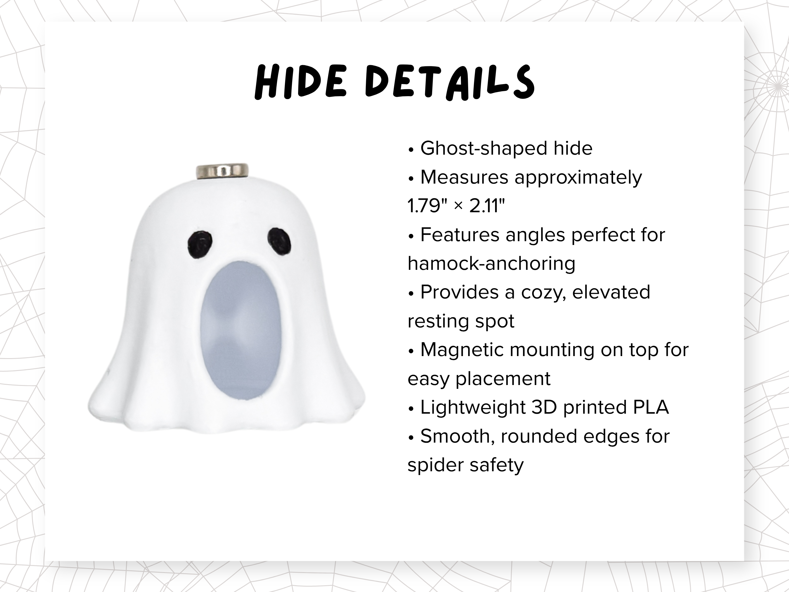Dimensions diagram for the ghost-shaped hide included in the Haunted Halloween Complete Jumping Spider Enclosure - Spood Society