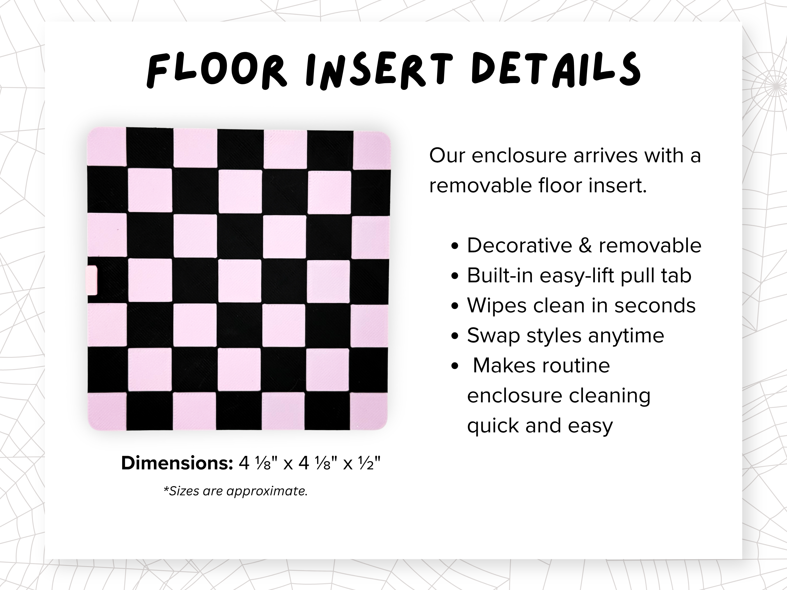 Dimensions diagram for the ledge included in the Gothic Pink Coffin Complete Jumping Spider Enclosure - Spood Society