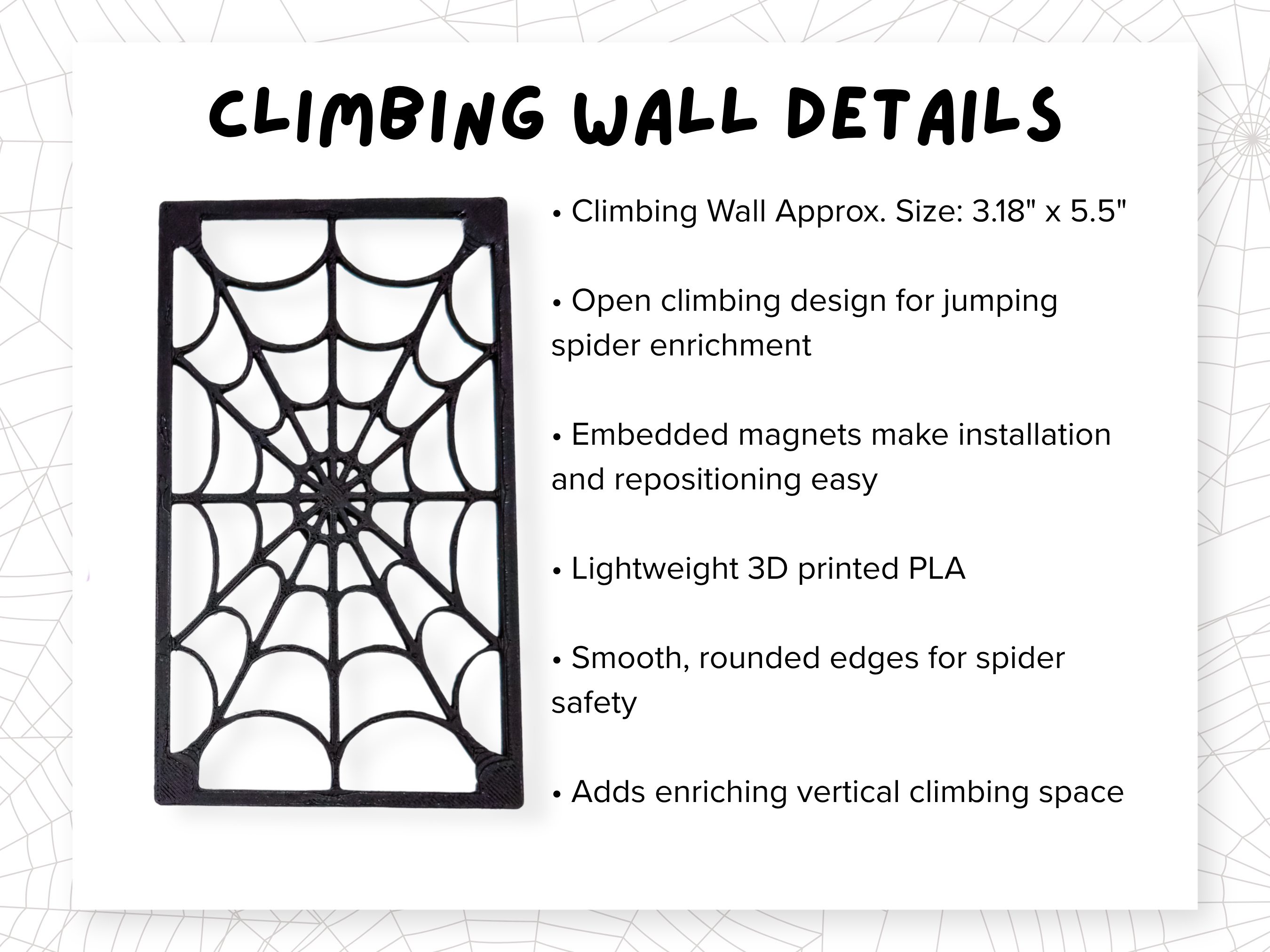 Dimensions diagram for the climbing wall included in the Gothic Pink Coffin Complete Jumping Spider Enclosure - Spood Society